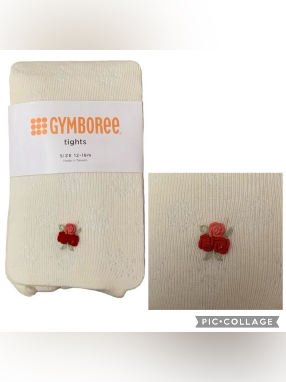 Gymboree Floral Tights Size 12-18 Months-Beige Red Pink Perforated New